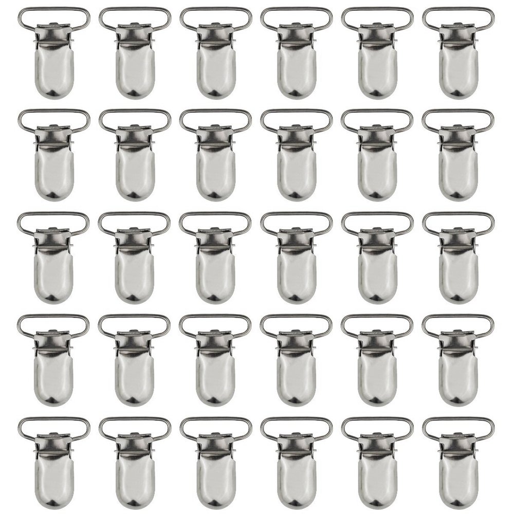 25pcs 1" Pacifier Suspender Clips, Marrywindix Pacifier Clips for Making Pacifier Holders Bib Clips Toy Holder Silver