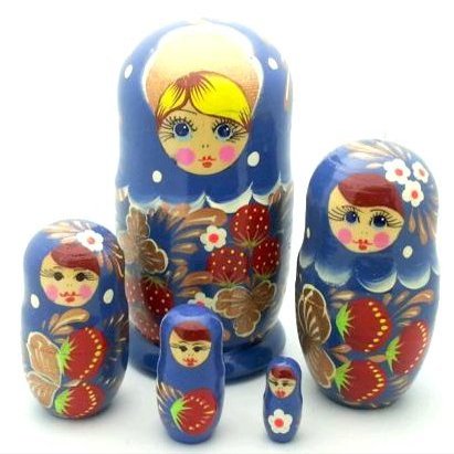 BuyRussianGifts Russian Traditional Blue Matryoshka Hand Painted Nesting Set of 5 Dolls / 5" Tall