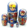 BuyRussianGifts Russian Traditional Blue Matryoshka Hand Painted Nesting Set of 5 Dolls / 5" Tall view 1