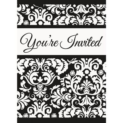 Black Damask Invitations, 8ct