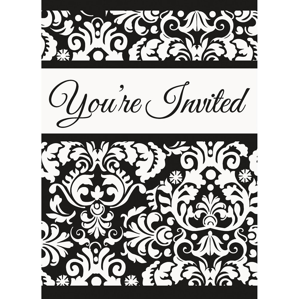 Black Damask Invitations, 8ct