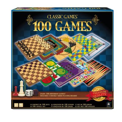 Merchant Ambassador: Classic Games, 100 Games, Enjoy 100 Different Games, Includes 5 Double-Sided Playing Boards, Fun for Children and Adults, For Ages 3 and up