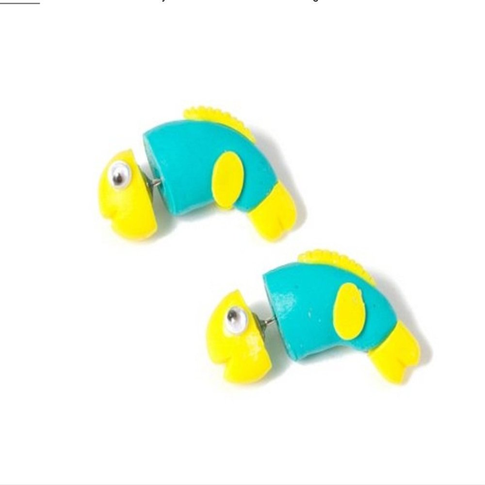 Fish Front and Back Earrings - Yellow & Blue