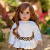 18 inch Dol Clothes - Fashion Safari - 3 Piece 18 inch Doll Outfit - Ivory Velvet Tunic, Cheetah Leggings and Fringed Boots - (Doll Not Included) view 2