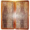 21" Backgammon Board Game Set, Wood & Crocodile Leather, Pieces & Dices view 1