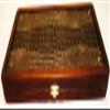 21" Backgammon Board Game Set, Wood & Crocodile Leather, Pieces & Dices view 2