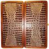 16" Backgammon Board Game Set, Wood & Crocodile Leather, Pieces & Dices view 1