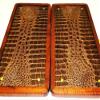 16" Backgammon Board Game Set, Wood & Crocodile Leather, Pieces & Dices view 4