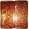 16" Backgammon Board Game Set, Wood & Crocodile Leather, Pieces & Dices view 1