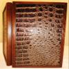 12" Backgammon Board Game Set, Wood & Crocodile Leather, Pieces & Dices view 3