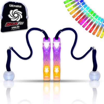 UltraPoi HelixPoi Set w/Non-LED Knob Handles - 70+ Color Modes - LED Poi Glow Stick Lights w/Soft Durable Cases & Adjustable Leashes - Ideal Flow Arts for Music Festivals, Parties & Raves
