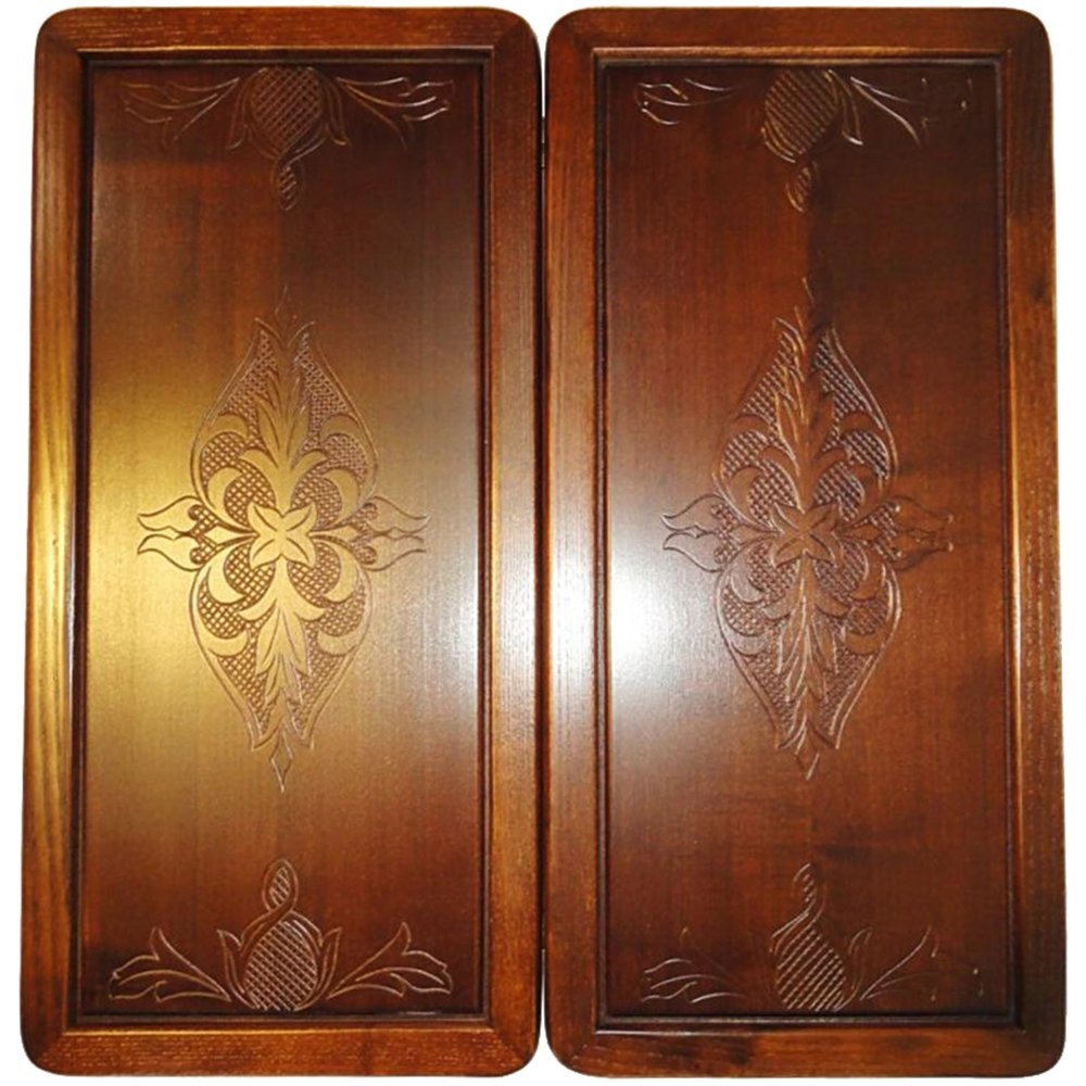 20" Backgammon Board Game Set, Carved Wood, Pieces & Dices