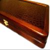 20" Backgammon Board Game Set, Wood & Crocodile Leather, Pieces & Dices view 3