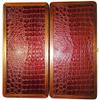 16" Backgammon Board Game Set, Wood & Crocodile Leather, Pieces & Dices view 1