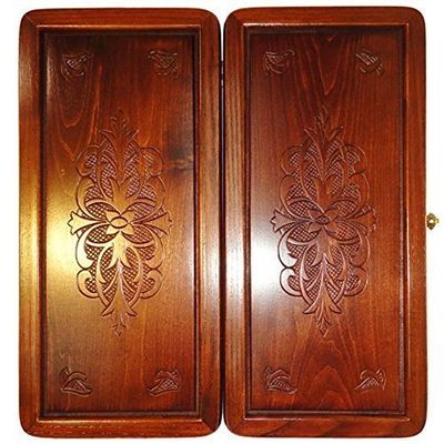 16" Backgammon Board Game Set, Carved Wood, Pieces & Dices