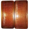 15" Backgammon Board Game Set, Wood & Crocodile Leather, Pieces & Dices view 1