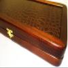 15" Backgammon Board Game Set, Wood & Crocodile Leather, Pieces & Dices view 3