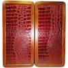 15" Backgammon Board Game Set, Wood & Crocodile Leather, Pieces & Dices view 1