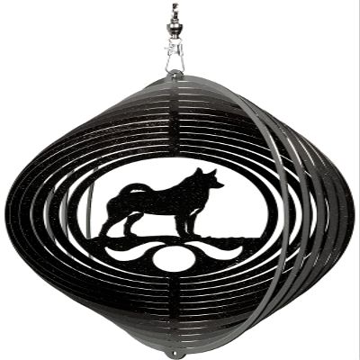 SWEN Products Norwegian Elkhound Circle Swirly Metal Wind Spinner