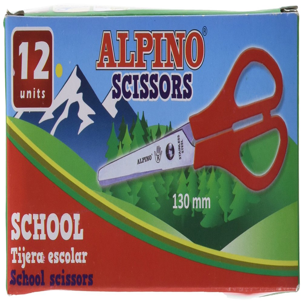 Alpine 1479000540  Box of 12 Units tijeretas School 130 mm, Assorted Colours