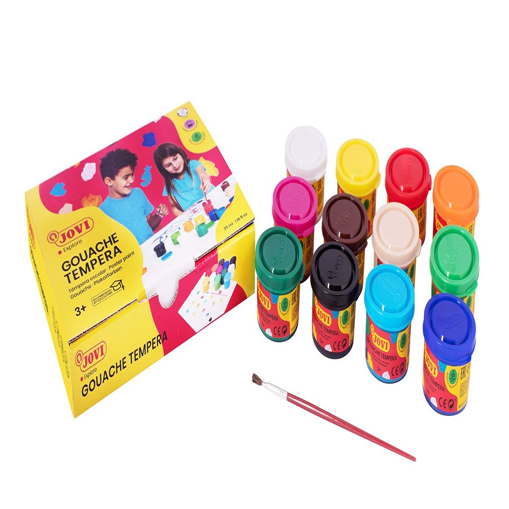 JOVI 152818 - School Tempera 35ml, Assorted Colors - Box of 12 tins
