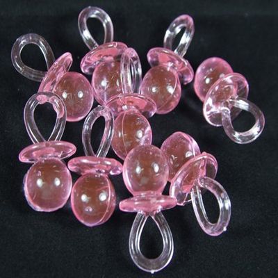 1.5" Pink Acrylic Baby Pacifier Baby Shower Favors - 48 Pieces