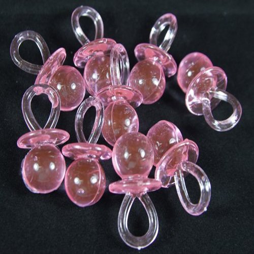 1.5" Pink Acrylic Baby Pacifier Baby Shower Favors - 48 Pieces