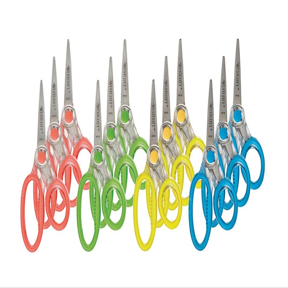 Westcott E-15802 00 I Poly-Carbonate Extra Children Scissors Microban X-Ray Comfort Grip, 12-He-Package, 14 cm/13.97 cm, Coloured Sorted