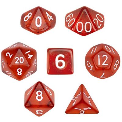 7 Die Polyhedral Dice Set - Translucent Red with Velvet Pouch By Wiz Dice