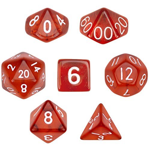 7 Die Polyhedral Dice Set - Translucent Red with Velvet Pouch By Wiz Dice