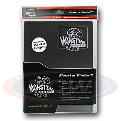 (1) Matte Black with White Pages Monster Protectors 9 Pocket Page Binder Album Card Holder for Yu-gi-oh, Pokemon, Magic the Gathering, Baseball, and Basketball Sports Trading Cards