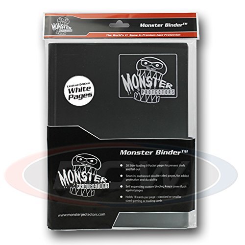 (1) Matte Black with White Pages Monster Protectors 9 Pocket Page Binder Album Card Holder for Yu-gi-oh, Pokemon, Magic the Gathering, Baseball, and Basketball Sports Trading Cards