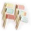 12 Mint, Coral, Yellow. Chevron, Stripe, Polka Dot Flag Party Pick Cupcake Toppers, Hand Cut Card Stock Attached to Toothpick view 1