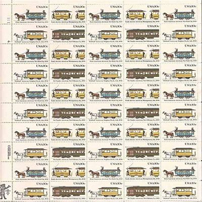 Streetcars (Sheet of 50) 20 Cent US Postage Stamps 1983 Scott 2059-2062