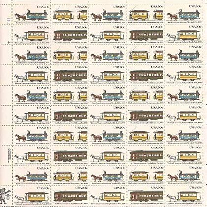 Streetcars (Sheet of 50) 20 Cent US Postage Stamps 1983 Scott 2059-2062