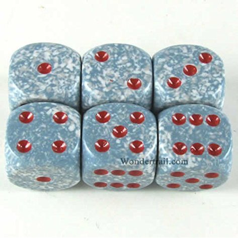 Air Speckled Dice Red Pips D6 16mm Pack of 6 Wondertrail WCX25700E6