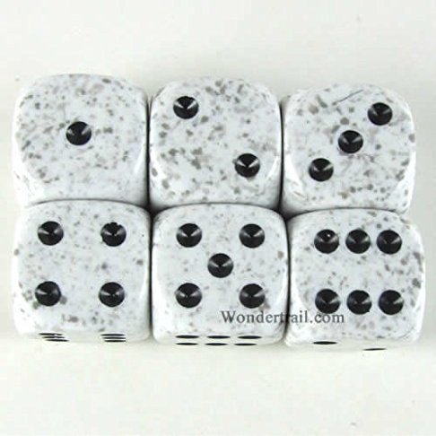 Arctic Speckled Dice with Black Pips D6 16mm (5/8in) Pack of 6 Wondertrail