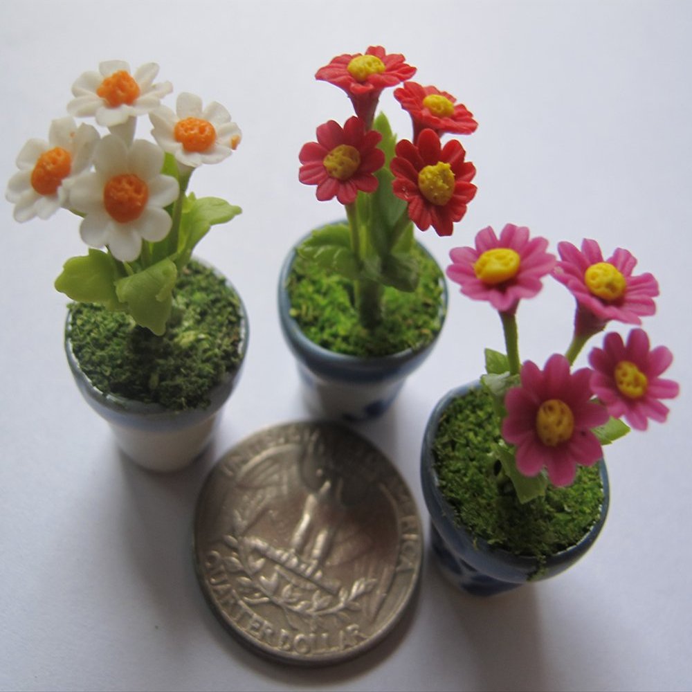 3 Lovely Mix Chamomile Plant Flower Dollhouse Miniature,Home Decoration