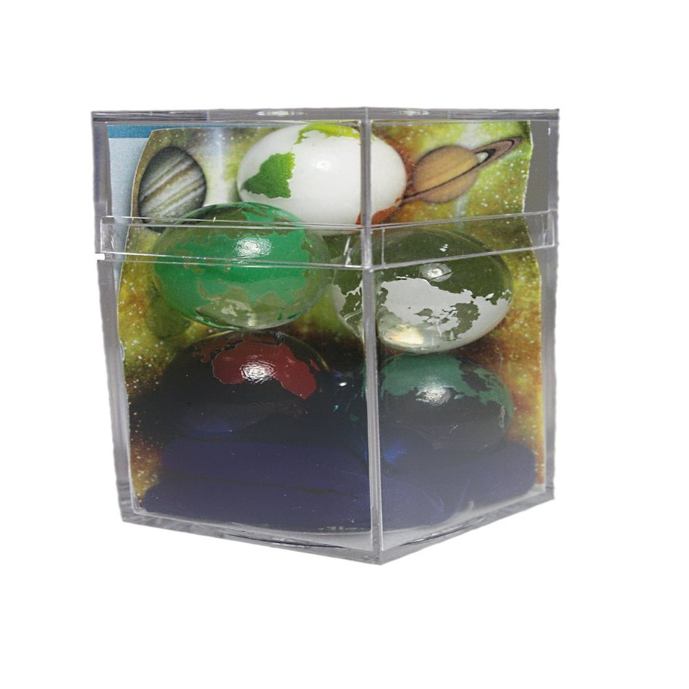 Boxed Set of 5 Rainbow Earth Marbles 22mm with Bag & Stands - Colors Vary