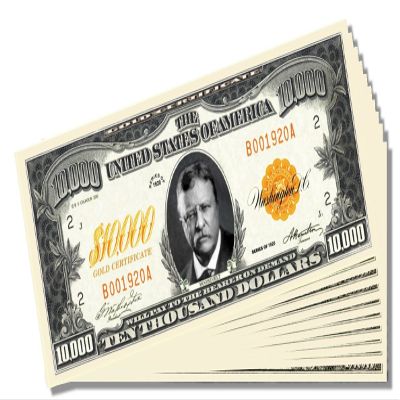 $10,000 Dollar Gold Certificate Novelty $10,000 Bill - Set of 25 With 1 Bonus Christopher Columbus Bill
