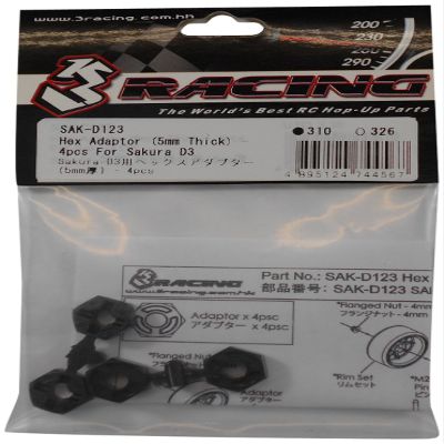 3 Racing SAK-D123 Hex Adapter for Sakura D3 (5mm Thick) - 4pcs (Three Racing)