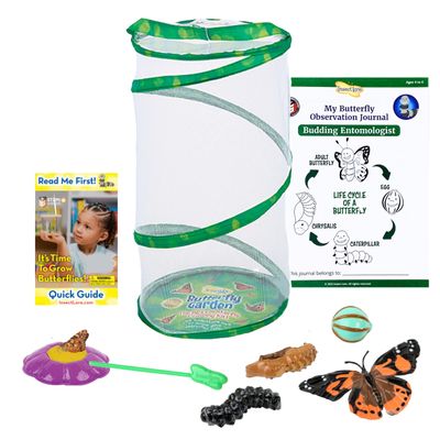 Insect Lore Giant Butterfly Garden with Voucher | 18 Inch Habitat | Life Cycle Figurines Included | Voucher to Redeem 5 Baby Caterpillars Later | Raise Painted Lady Butterflies