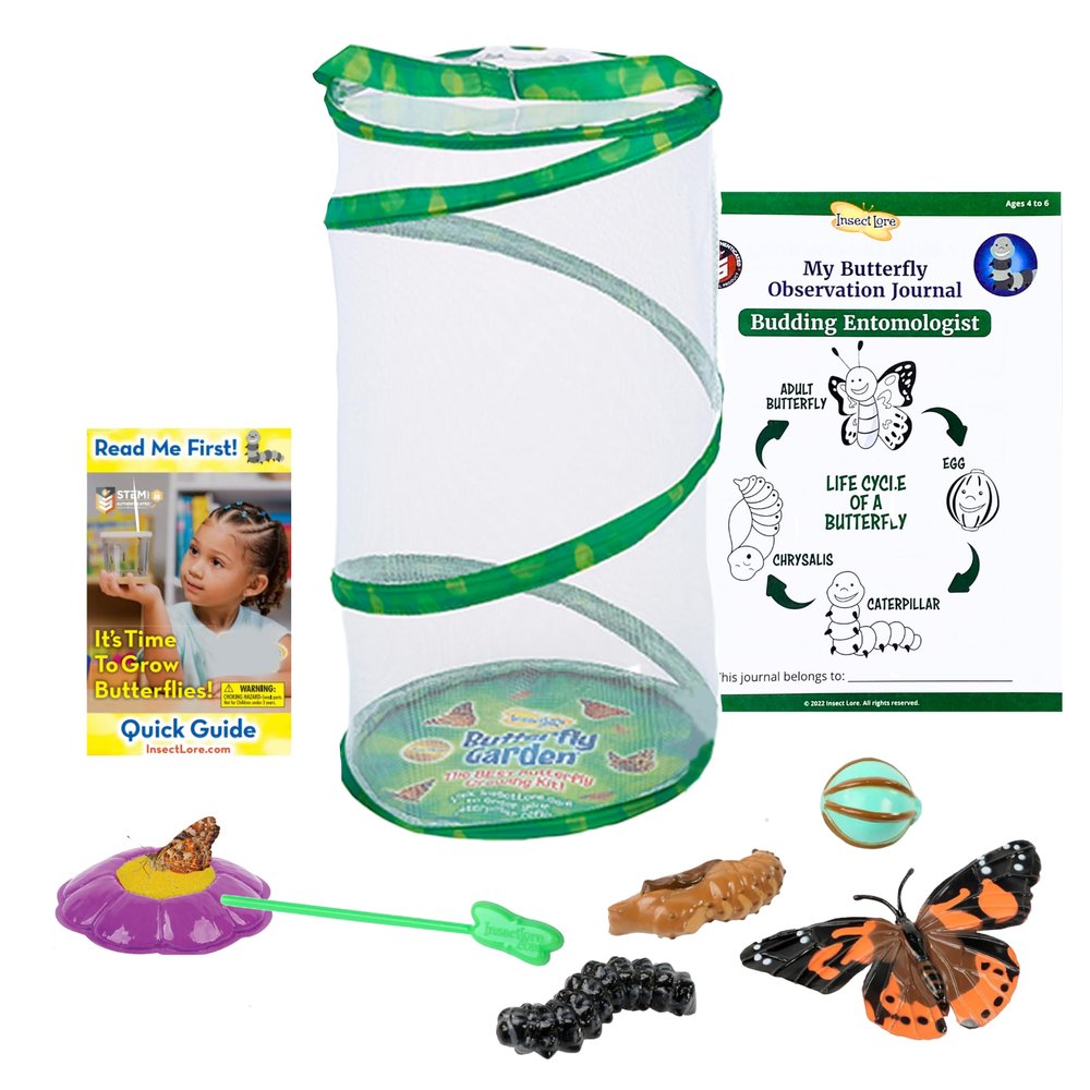 Insect Lore Giant Butterfly Garden with Voucher | 18 Inch Habitat | Life Cycle Figurines Included | Voucher to Redeem 5 Baby Caterpillars Later | Raise Painted Lady Butterflies