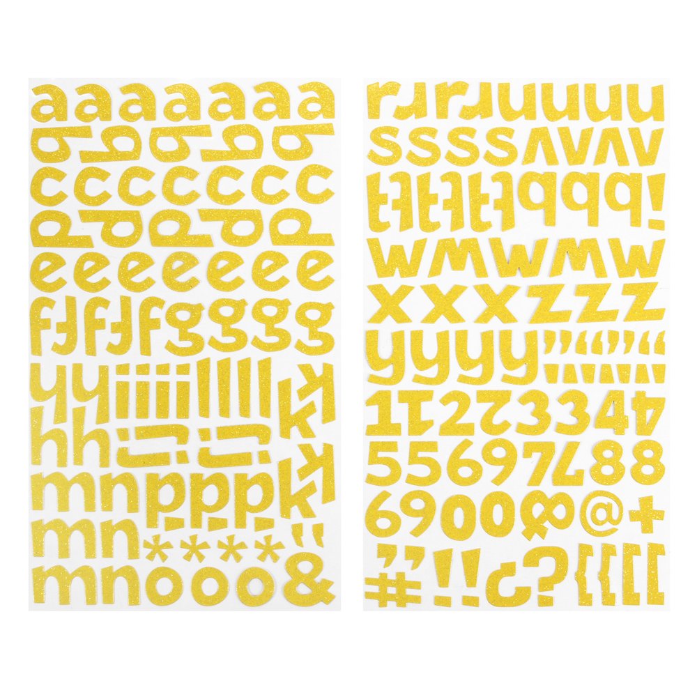 Darice 1219-63 172-Piece Glitter Alphabet Sticker, Lower Case Letters and Numbers with Bold Font, Yellow
