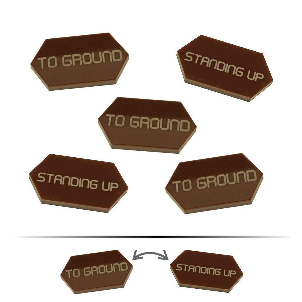 LITKO Mecha Combat Double-Sided Standing Up/to Ground Tokens Compatible with Battletech, Brown (5)