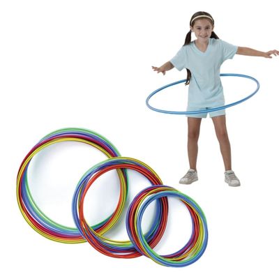 S&S Worldwide Candy Striped Activity Hoops. Great for Hula Hooping, as Toss Targets and More. Hoops are About 31" in Diameter with a 0.050" Wall Thickness. Includes 12 Hoops, 2 Each in 6 Colors.
