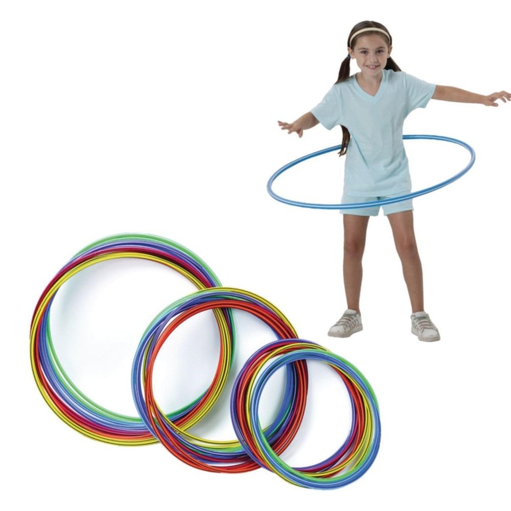 S&S Worldwide Candy Striped Activity Hoops. Great for Hula Hooping, as Toss Targets and More. Hoops are About 31" in Diameter with a 0.050" Wall Thickness. Includes 12 Hoops, 2 Each in 6 Colors.