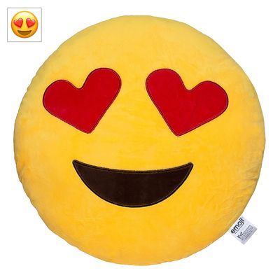 EvZ Emoji Heart Eyes Face Emoticon Cushion Stuffed Plush Soft Pillow, Official Certified, 32cm Yellow