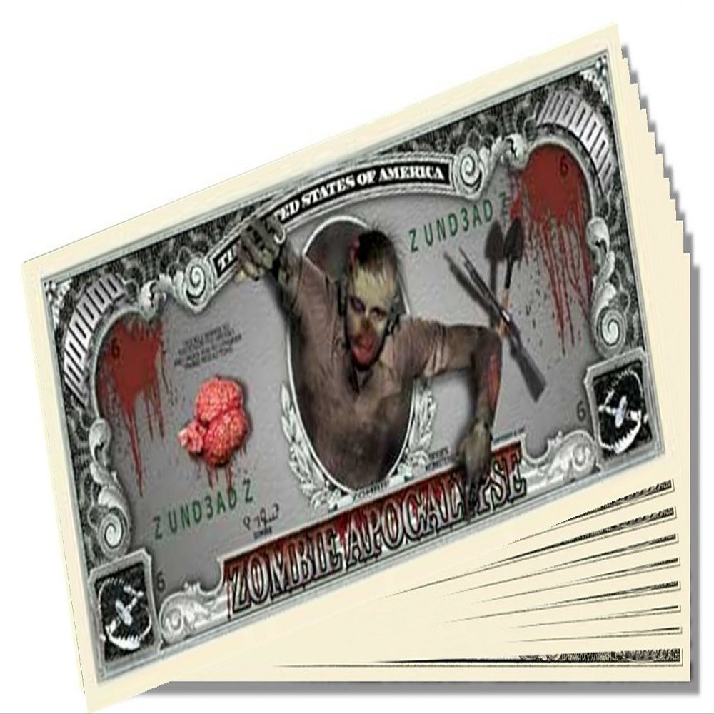 15 count Zombie Apocalypse Million Dollar Bill with Bonus Christopher Columbus Bill