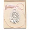Baby with Guardian Angel Pewter Crib Medal with Pink Ribbon - Boxed. view 1